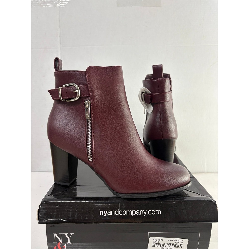 NY & Company Women's Angie Wine Ankle Boots Block Heel Zipper Booties Size 11M